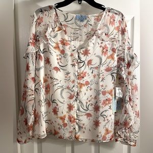 CeCe long sleeve button up blouse. New w/ tags, never worn. Size L.